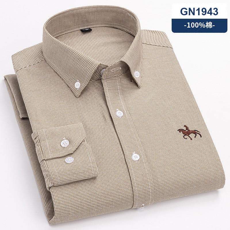 New 100% Cotton Men's Shirt Oxford Casual Shirt Men's Long-Sleeved Embroidered Spot Distribution Drop Shipping