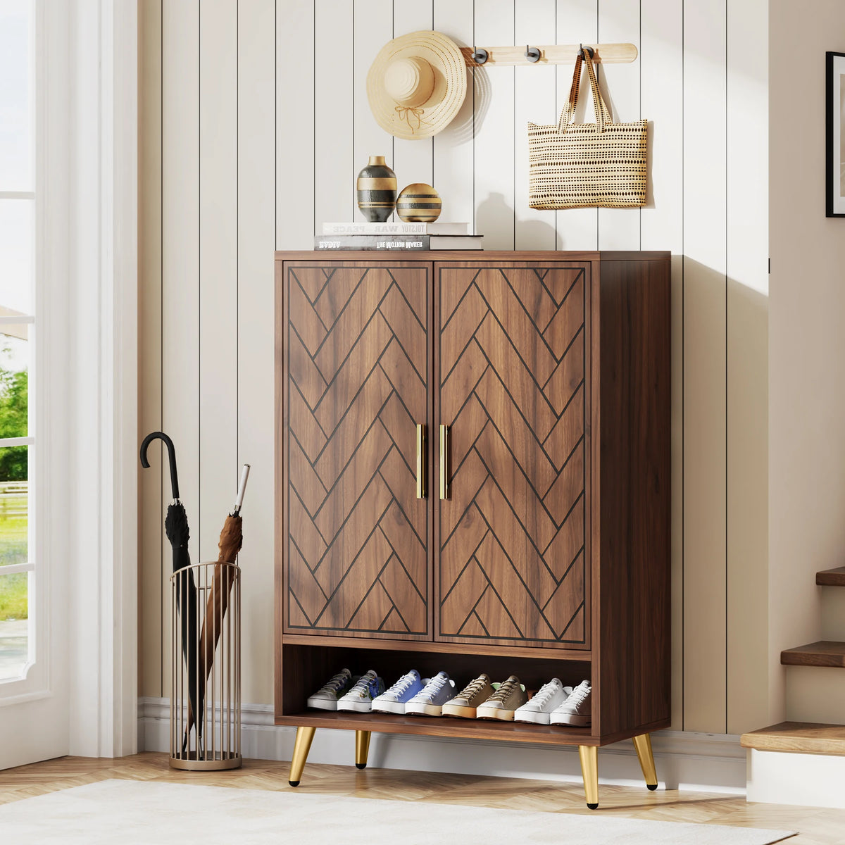 Tribesigns 6 Tier Wooden Shoe Cabinet With Adjustable Shelves