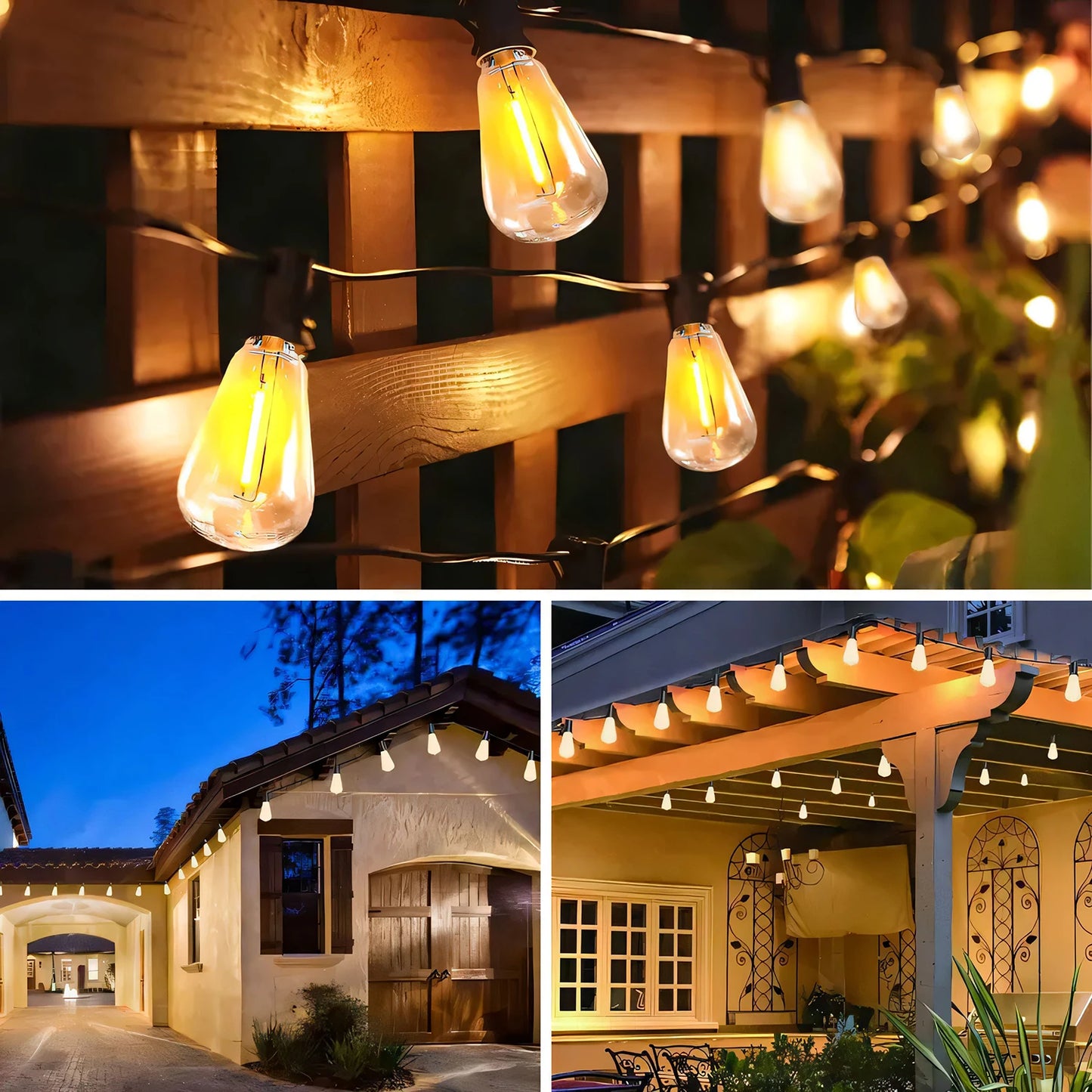ST38 Solar String Lights 100FT Outdoor, 24 E12 LED Bulbs 2700K Warm White, Waterproof Shatterproof Black Wire Patio Lights