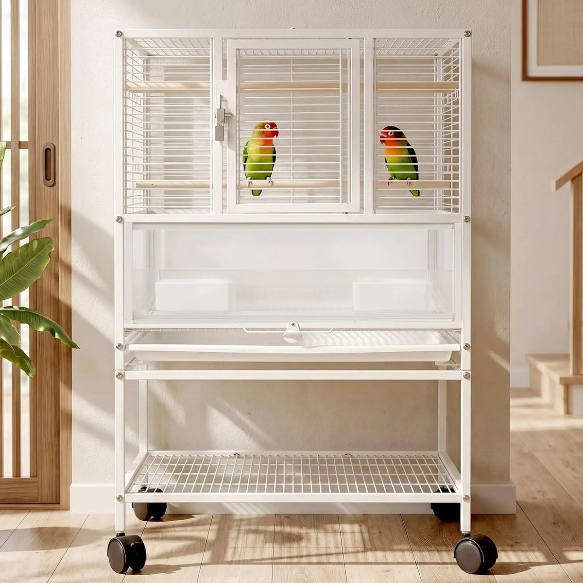 Garvee 3 IN 1 Large Wrought Iron Bird Cage Luxury Pet Villa for Parrot Canary Budgie Pigeon Breeding with Wheels Bird Carrier for Parakeets, Canaries, Lovebirds, Small Quaker, Cockatiels, Budgie