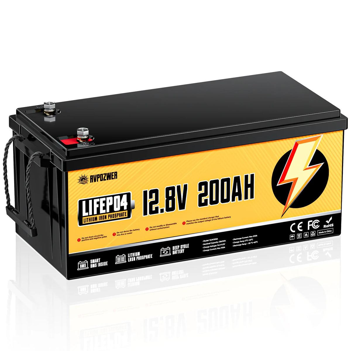 RVPOZWER LiFePO4 Lithium Battery 12V 100Ah 200Ah 1280WH 2560WH Built-in 200A BMS 25000Cycles for RV Boat Portable Rechargeable