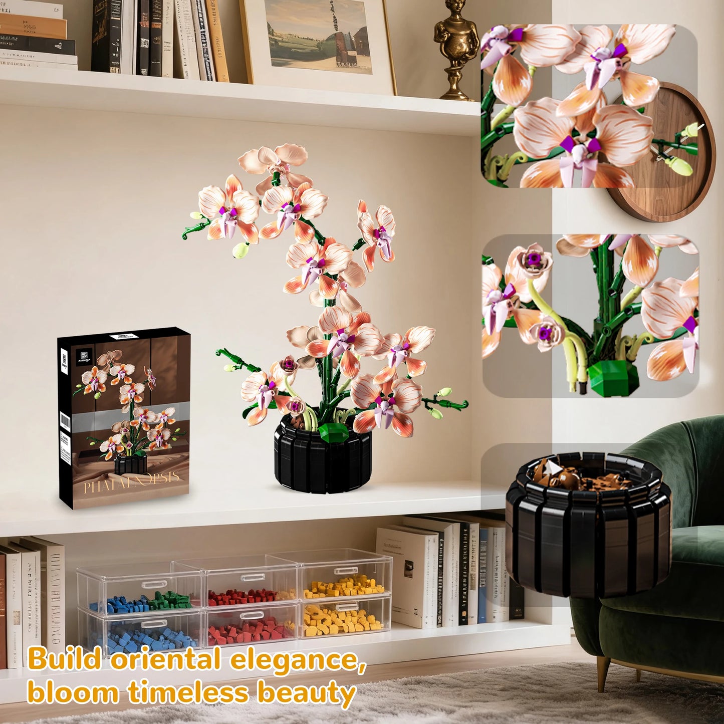 866 PCS Creative Bouquet Orchid Flowers Building Blocks Romantic Home Decoration Bricks Toys Valentine's Day Gift 10311