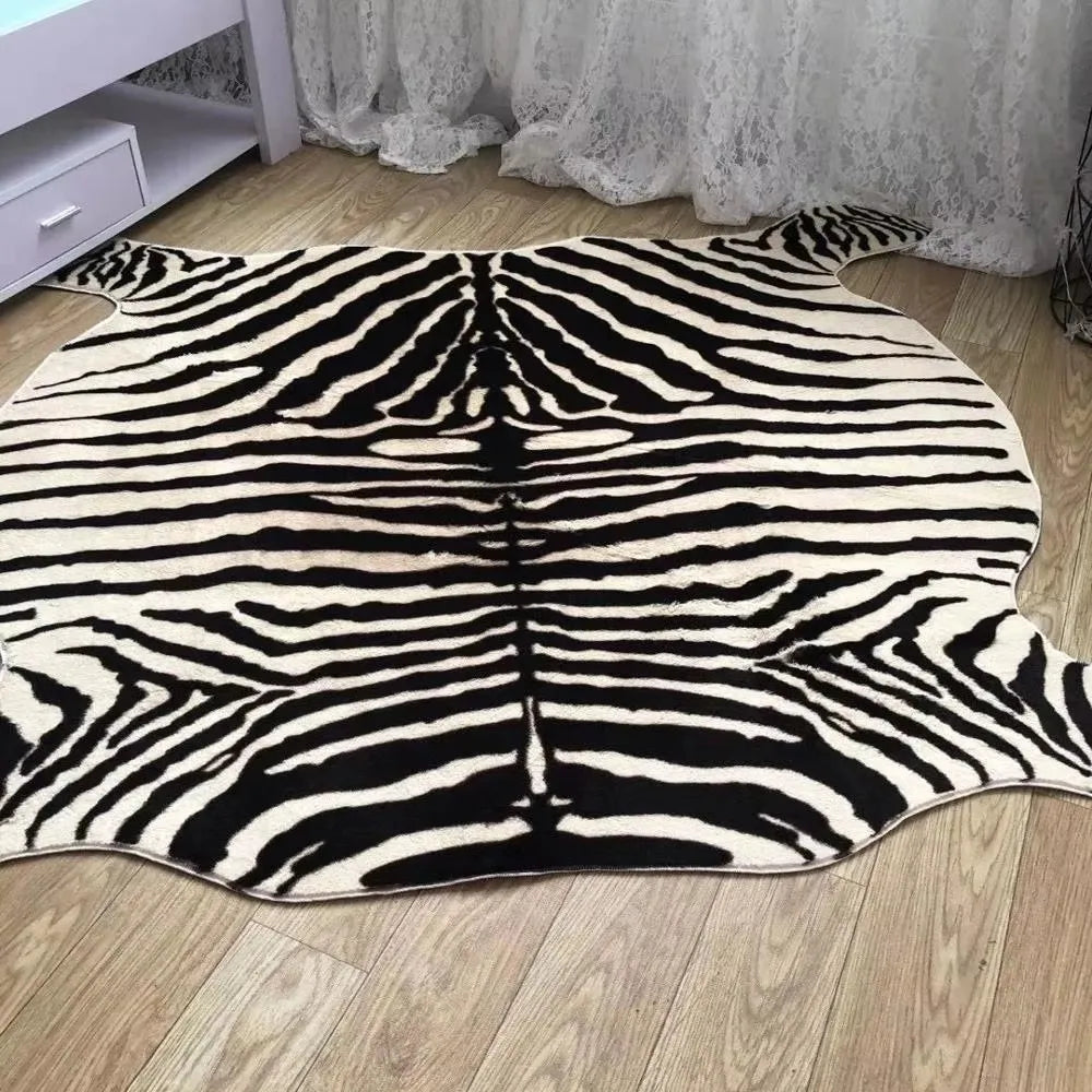 Muzzi Zebra Printed Carpet Pv Velvet Imitation Leather Rugs Animal Skins Natural Shape Carpets Decoration Faux Fur Mats130x180