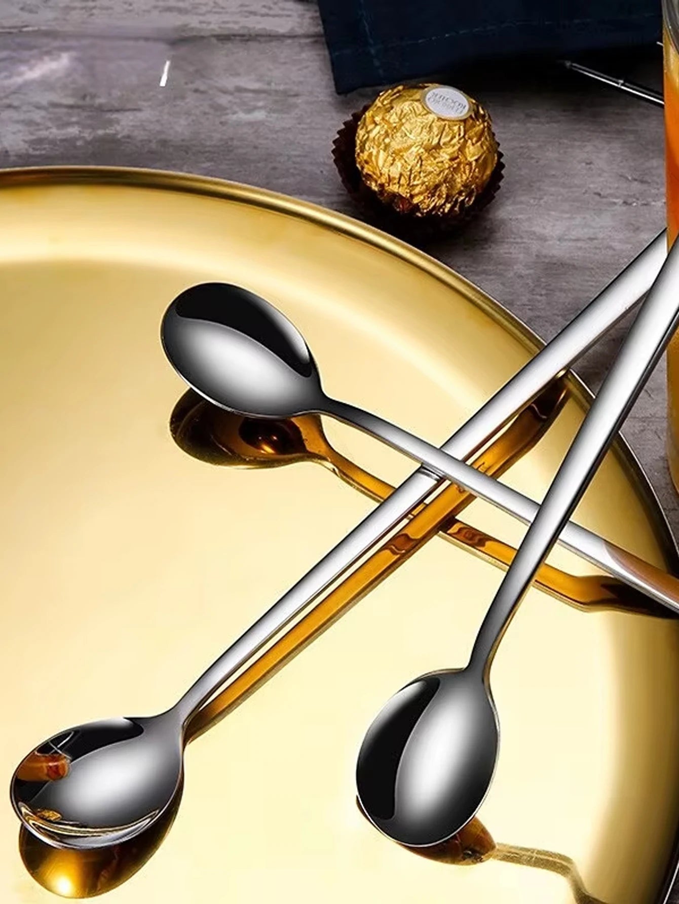 5pcs 304 Stainless Steel Spoons Ice Cream Spoons Long Handle Coffee Spoons Stirring Spoons Kitchen Utensils