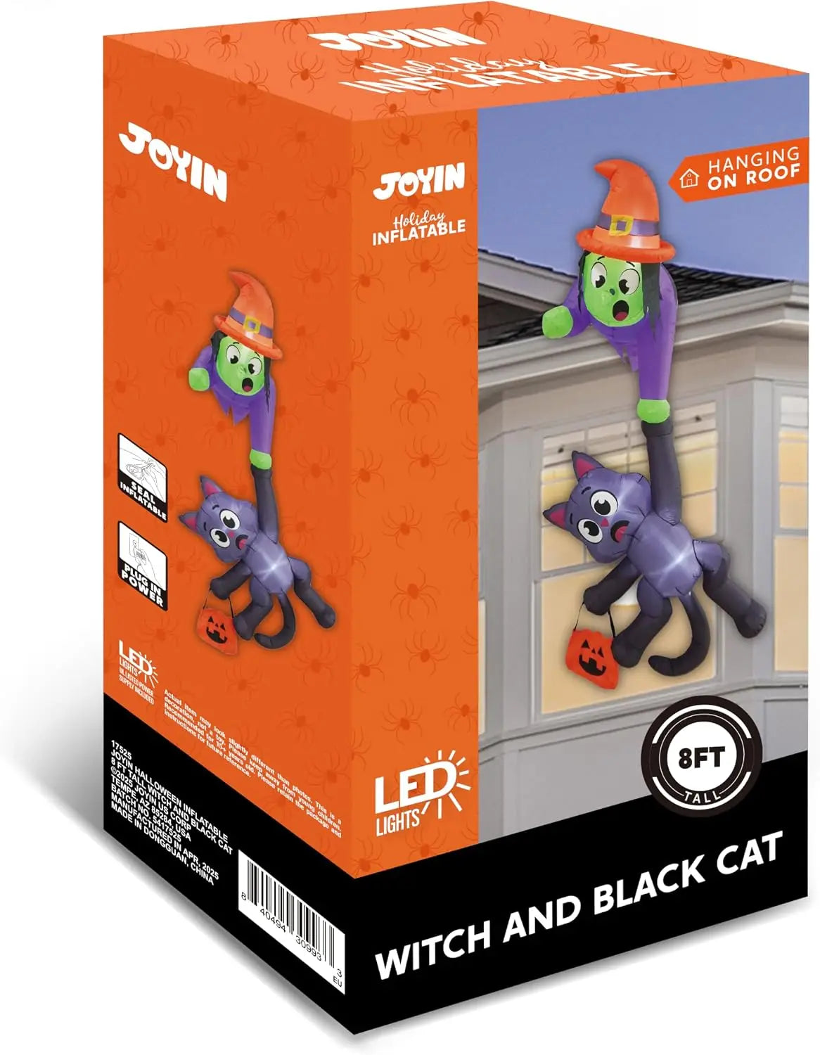 8FT Tall Witch and Black Cat Halloween Blow Up Roof Decoration Inflatable Decoration with LED Lights Giant Halloween Inflatables for Outdoor Yard Roof Decor Indoor Garden Lawn Party Supplies