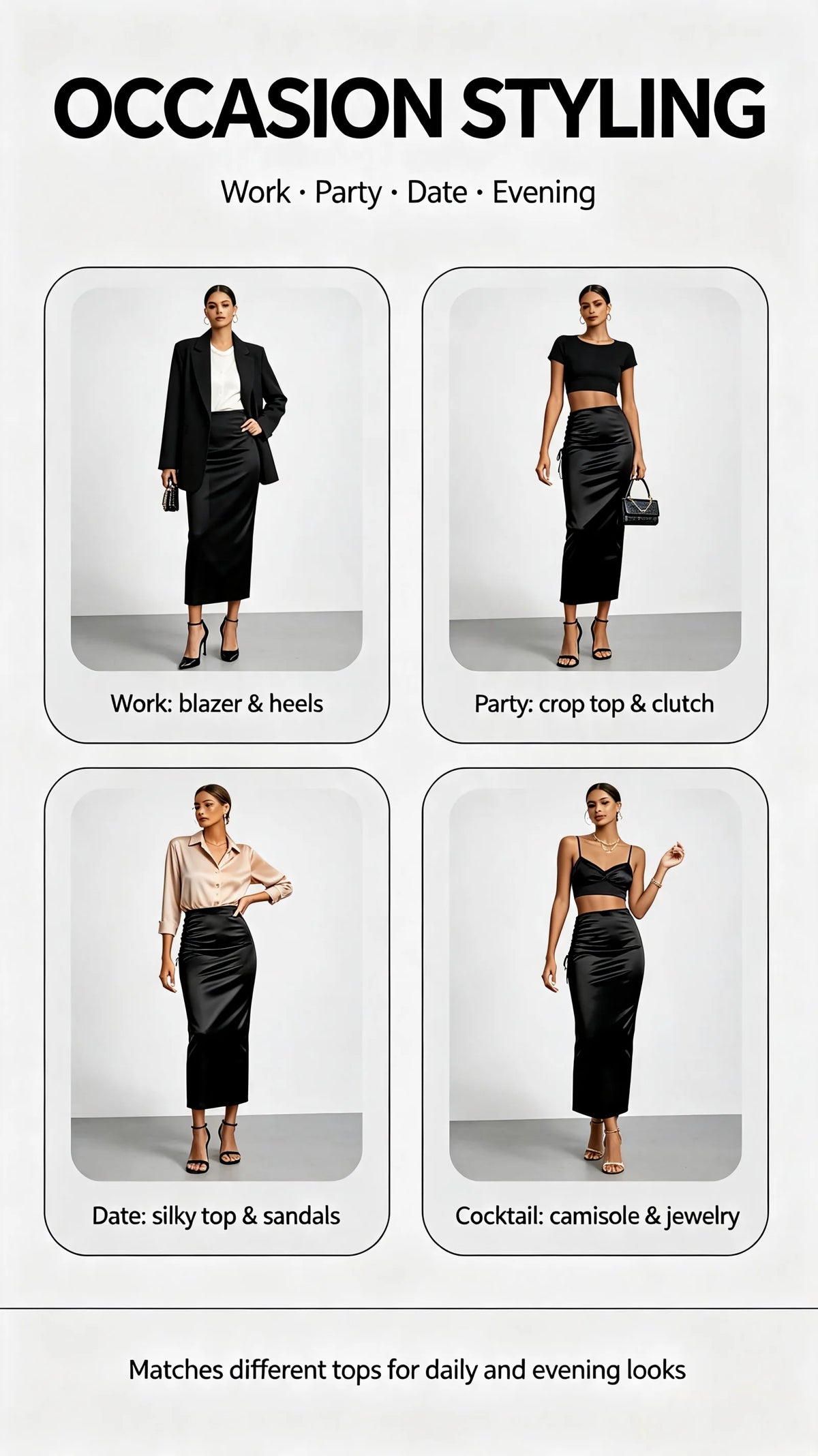 Women Black Satin High Waist Midi Skirt Ruched Drawstring Bodycon Long Skirt Elegant Club Party Evening Cocktail Wear