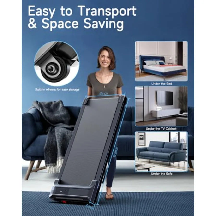 Walking Pad Treadmill for Home Office Use Portable Mini Compact Under Desk Treadmill in Black Lightweight Slim Design with Adju