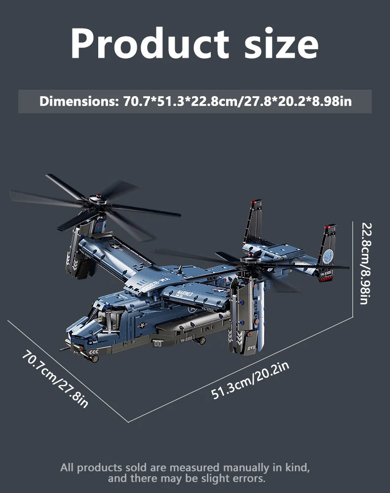 KAVOWORLD 1486PCS Military V-22 Transport Aircraft Helicopter Building Blocks Set STEM Gift DIY Assembly Airplane Bricks Toys