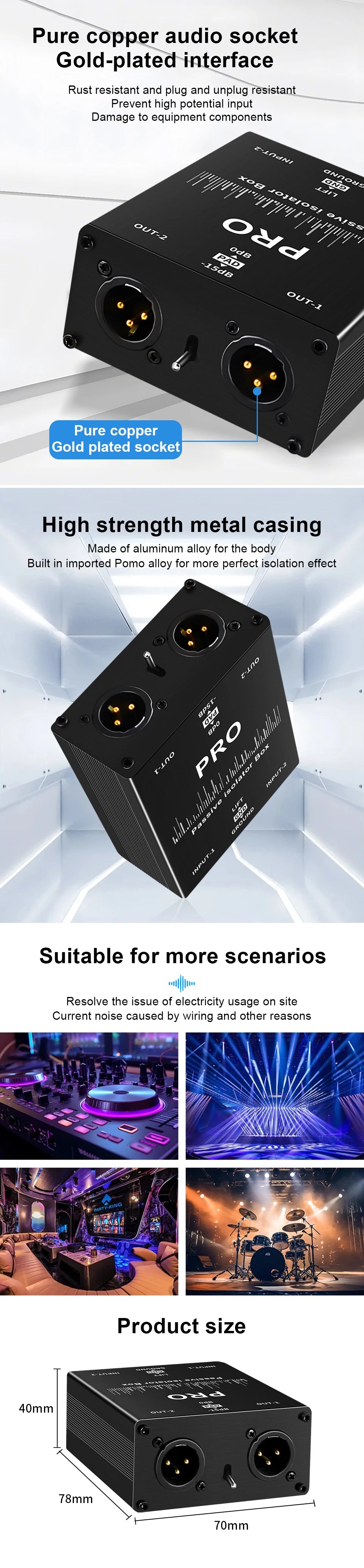 Audio Isolator Noise Reduction DI Ground Box 6.35 to Cannon Stereo Agricultural Electric Guitar Sound Card Show Noise Eliminatio