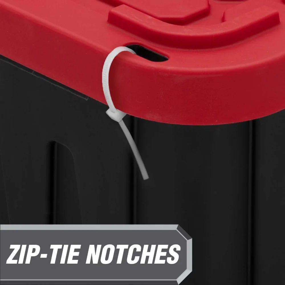 Heavy Duty Large 27 Gallon Plastic Storage Container with Snap Lock Lid Black and Red Tote Bin for Organizing