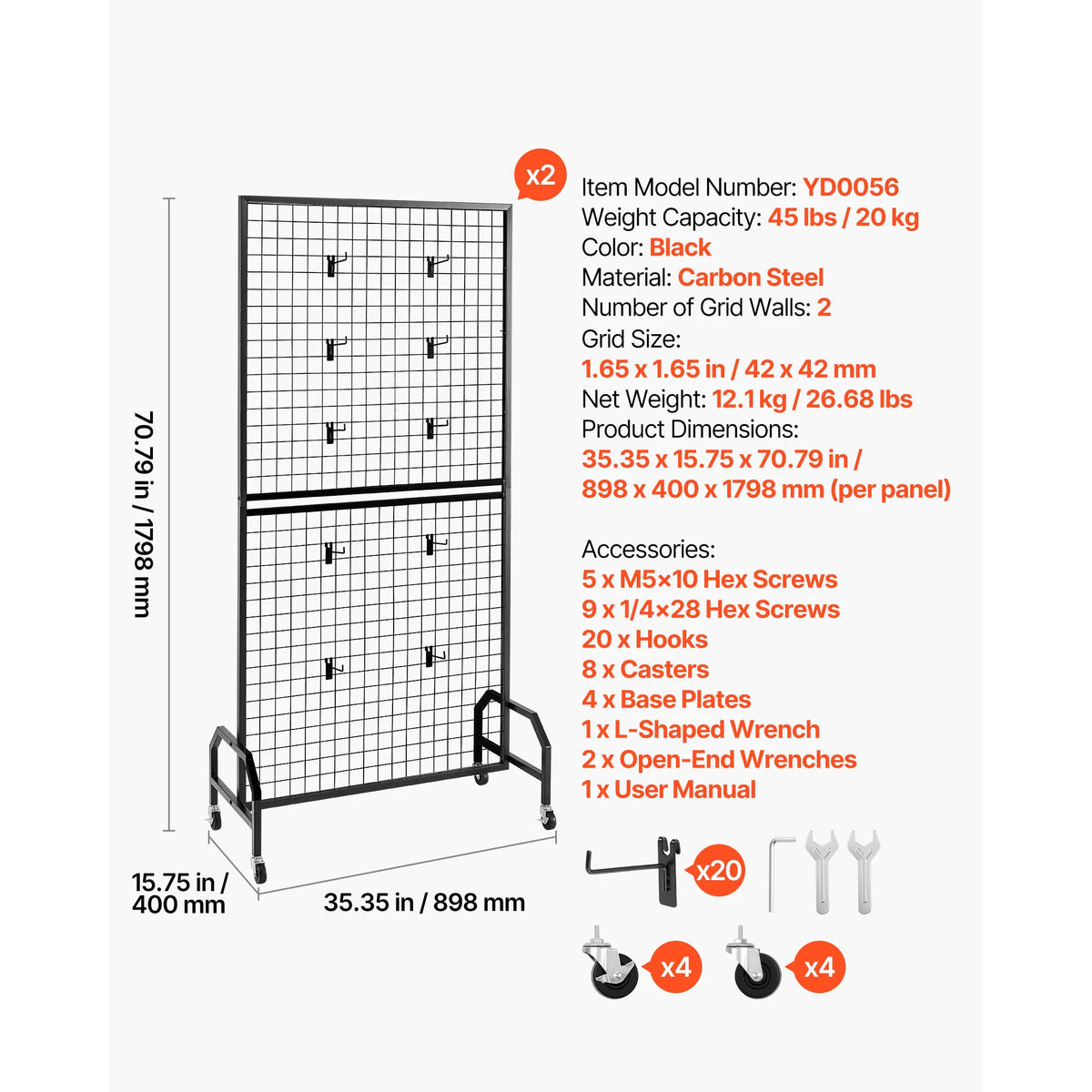 SucceBuy Wire Grid Wall Display Rack With Mobile Wheels
