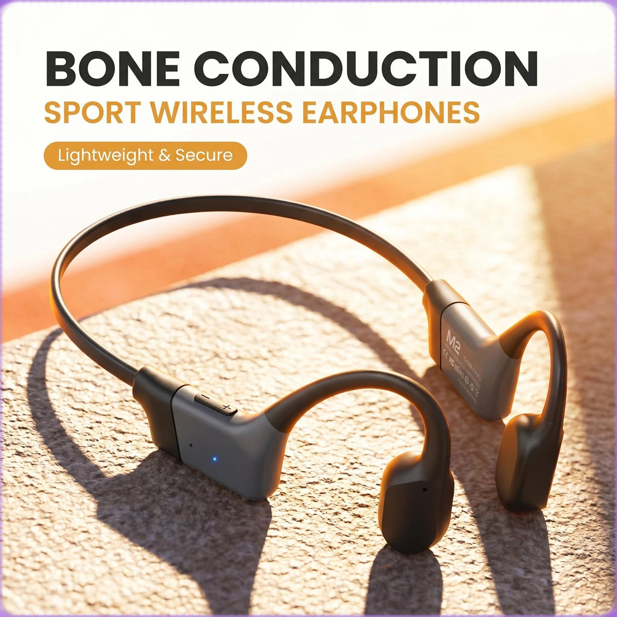 Open-Ear Bone Conduction Bluetooth Earphones Wireless Sports Headset, 20H Long Battery Noise Cancelling Mic, Lightweight Comfort Fit for Running Cycling Gym