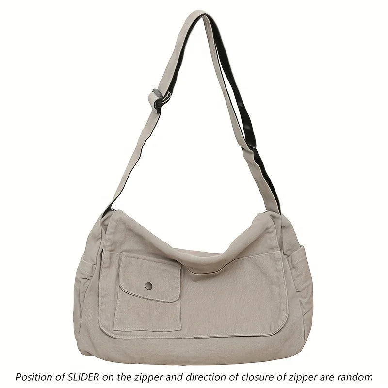 Casual Canvas Messenger Bag Versatile Flip Large Capacity Shoulder Book Bag For Student Adjustable Crossbody Bag For Men Women