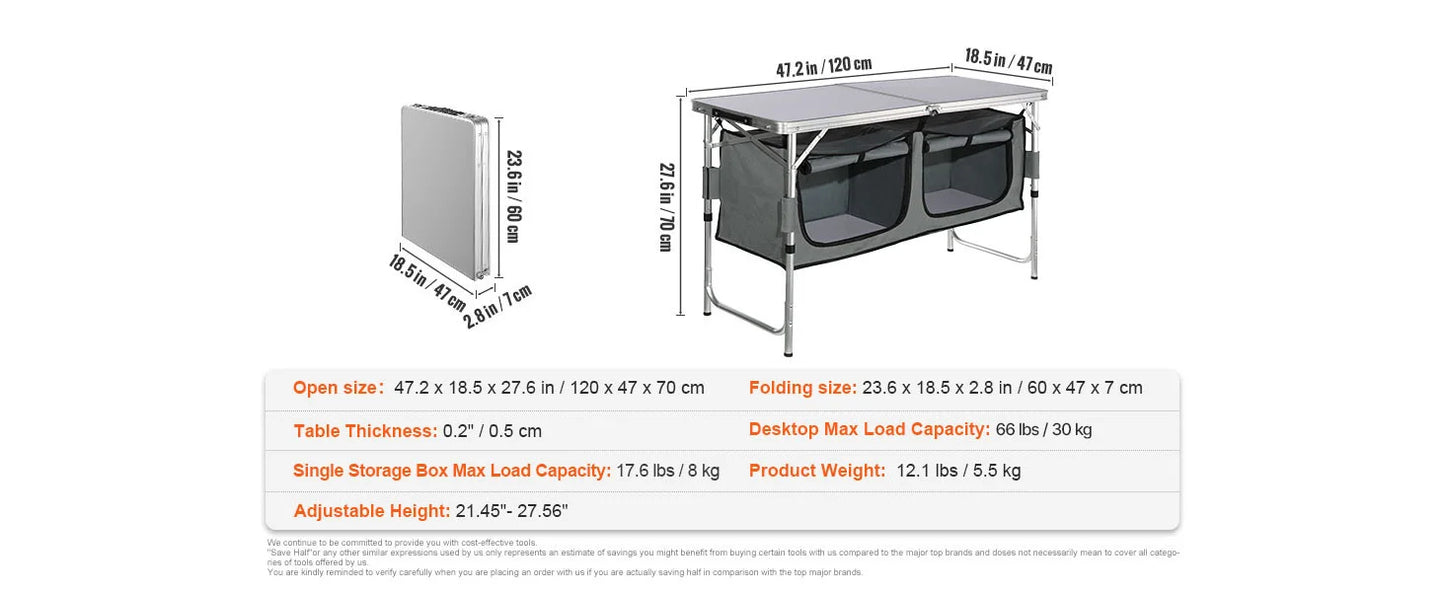 SucceBuy Camping Kitchen Table Quick set-up Folding Camping Table MDF Camping Table for Outdoor Picnics BBQ Camping RV Traveling