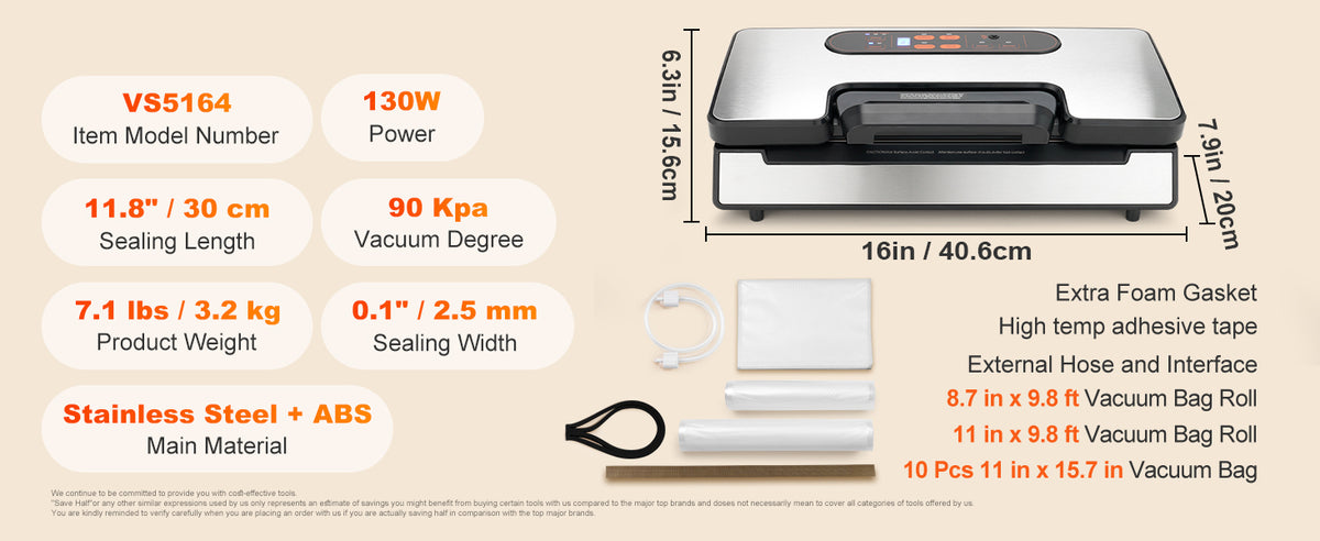 SucceBuy 90Kpa 130W Vacuum Sealer Food Packaging Machine with Free 10pcs Vacuum bags for Household Kitchen Vacuum Food Sealing