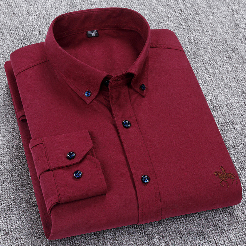 New 100% Cotton Men's Shirt Oxford Casual Shirt Men's Long-Sleeved Embroidered Spot Distribution Drop Shipping