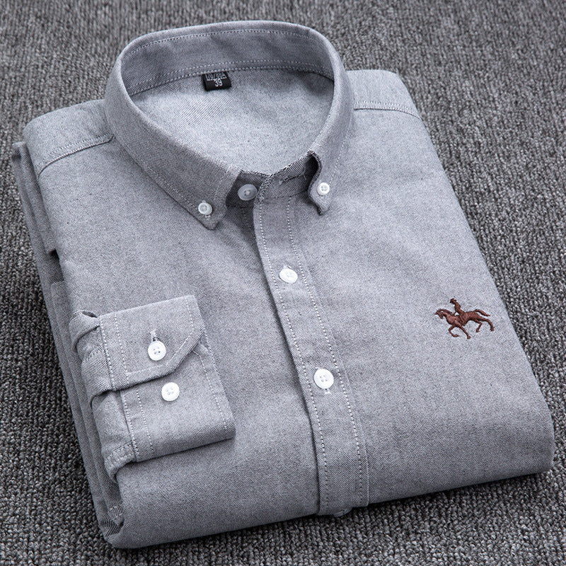 New 100% Cotton Men's Shirt Oxford Casual Shirt Men's Long-Sleeved Embroidered Spot Distribution Drop Shipping