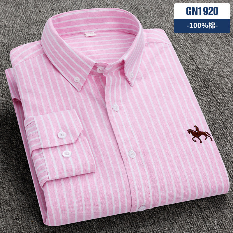 New 100% Cotton Men's Shirt Oxford Casual Shirt Men's Long-Sleeved Embroidered Spot Distribution Drop Shipping