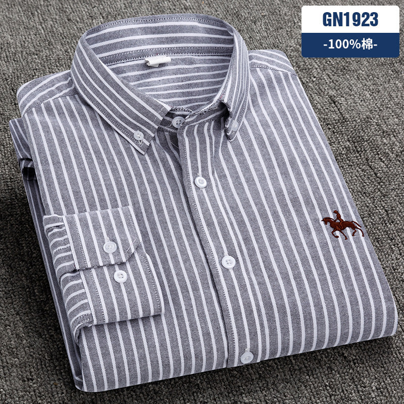 New 100% Cotton Men's Shirt Oxford Casual Shirt Men's Long-Sleeved Embroidered Spot Distribution Drop Shipping