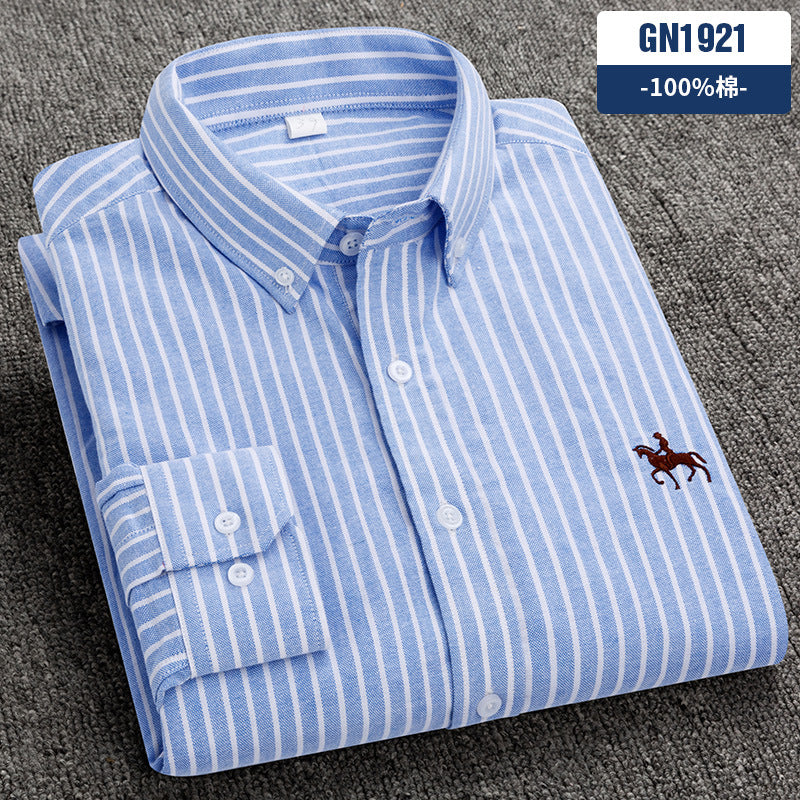 New 100% Cotton Men's Shirt Oxford Casual Shirt Men's Long-Sleeved Embroidered Spot Distribution Drop Shipping