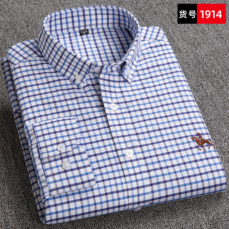 New 100% Cotton Men's Shirt Oxford Casual Shirt Men's Long-Sleeved Embroidered Spot Distribution Drop Shipping