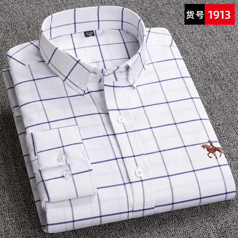 New 100% Cotton Men's Shirt Oxford Casual Shirt Men's Long-Sleeved Embroidered Spot Distribution Drop Shipping