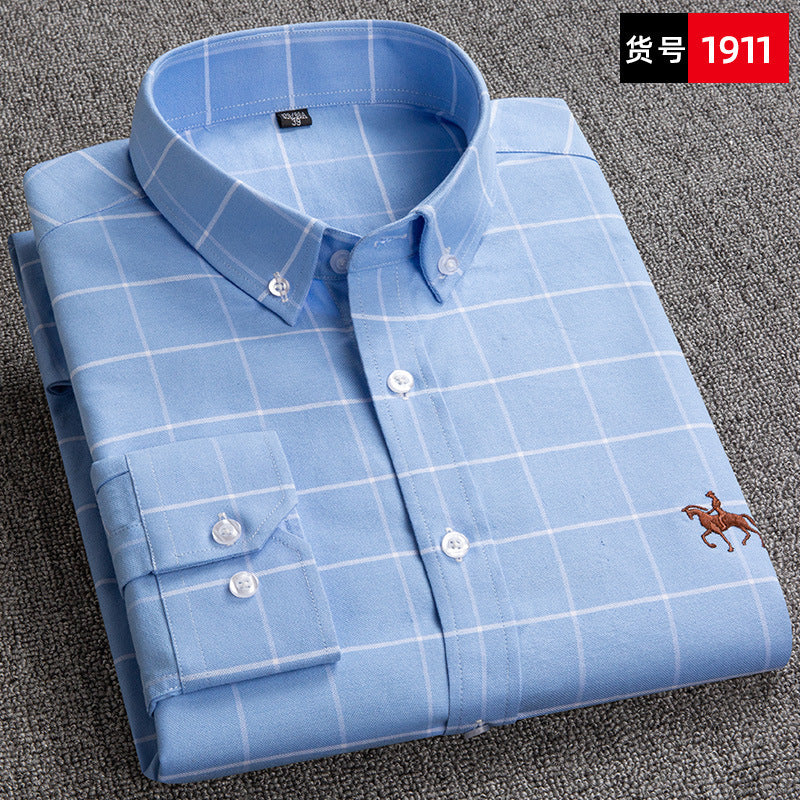 New 100% Cotton Men's Shirt Oxford Casual Shirt Men's Long-Sleeved Embroidered Spot Distribution Drop Shipping