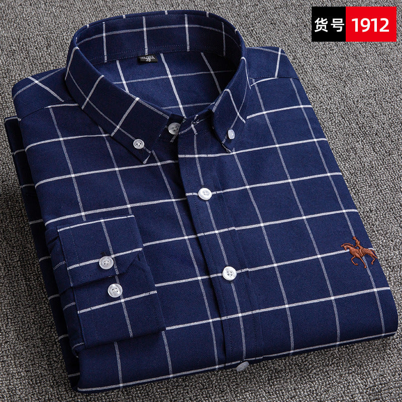 New 100% Cotton Men's Shirt Oxford Casual Shirt Men's Long-Sleeved Embroidered Spot Distribution Drop Shipping