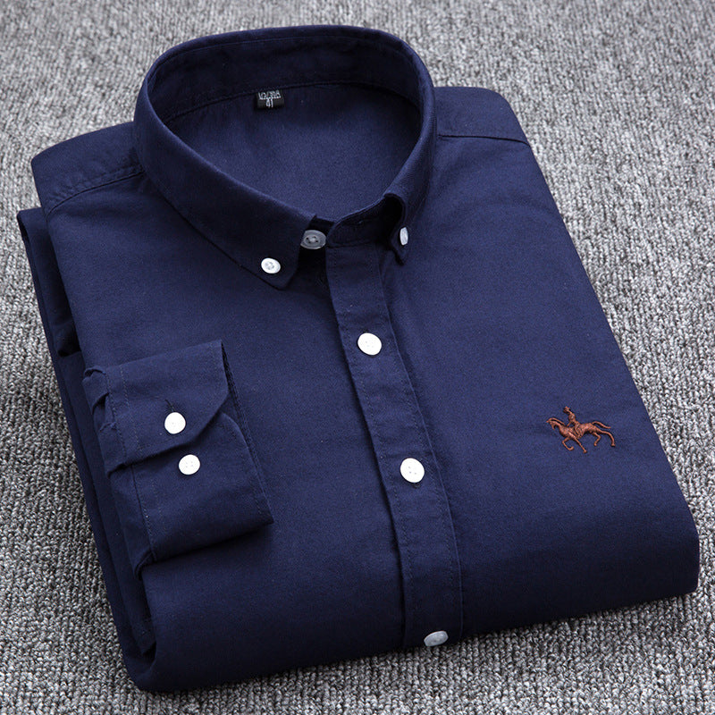 New 100% Cotton Men's Shirt Oxford Casual Shirt Men's Long-Sleeved Embroidered Spot Distribution Drop Shipping