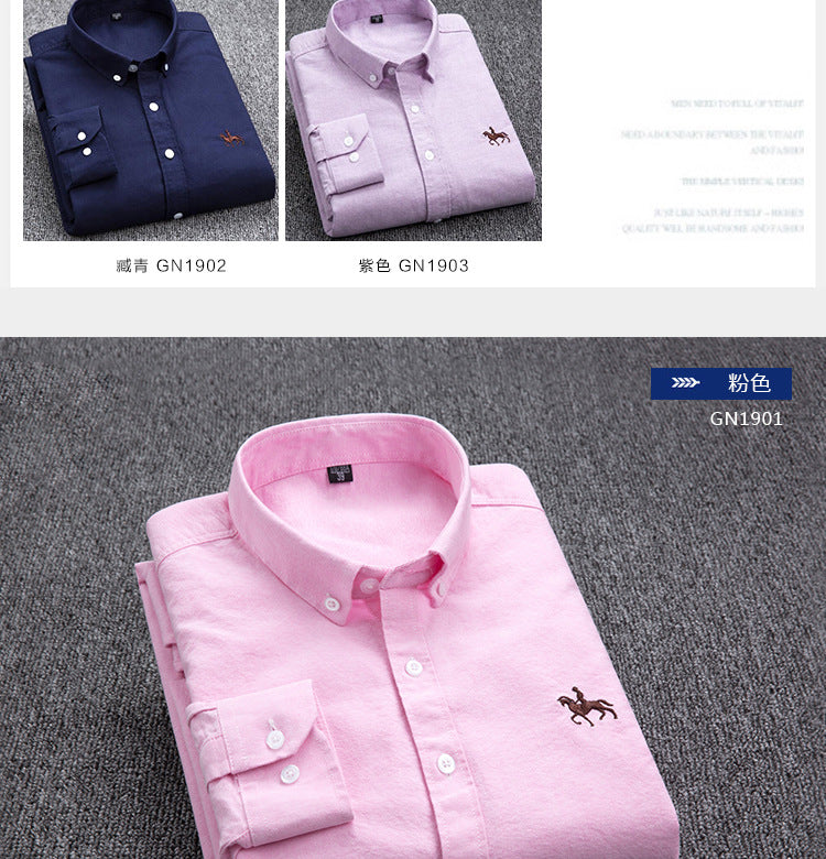 New 100% Cotton Men's Shirt Oxford Casual Shirt Men's Long-Sleeved Embroidered Spot Distribution Drop Shipping
