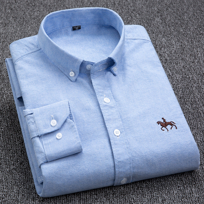 New 100% Cotton Men's Shirt Oxford Casual Shirt Men's Long-Sleeved Embroidered Spot Distribution Drop Shipping