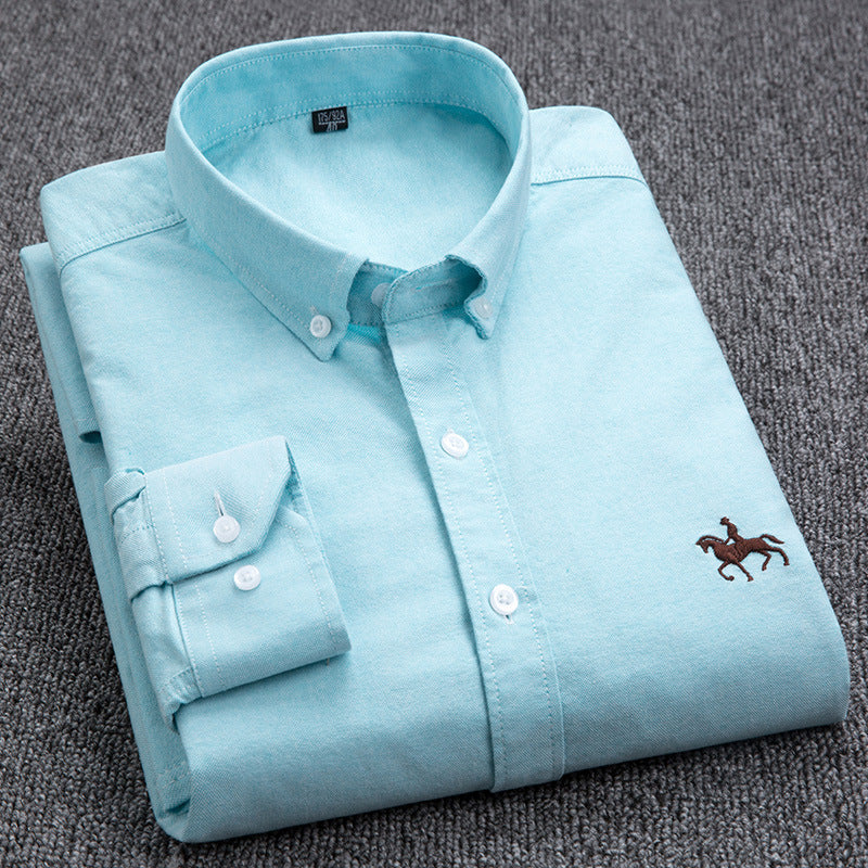 New 100% Cotton Men's Shirt Oxford Casual Shirt Men's Long-Sleeved Embroidered Spot Distribution Drop Shipping