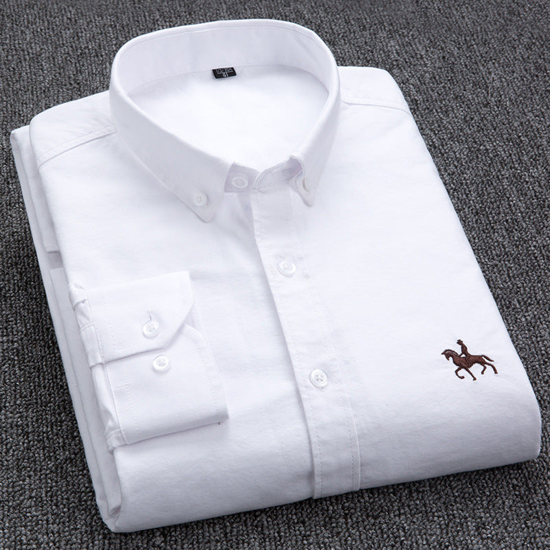 New 100% Cotton Men's Shirt Oxford Casual Shirt Men's Long-Sleeved Embroidered Spot Distribution Drop Shipping