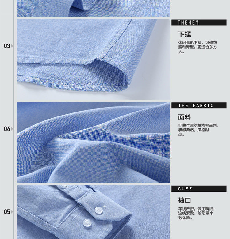 New 100% Cotton Men's Shirt Oxford Casual Shirt Men's Long-Sleeved Embroidered Spot Distribution Drop Shipping