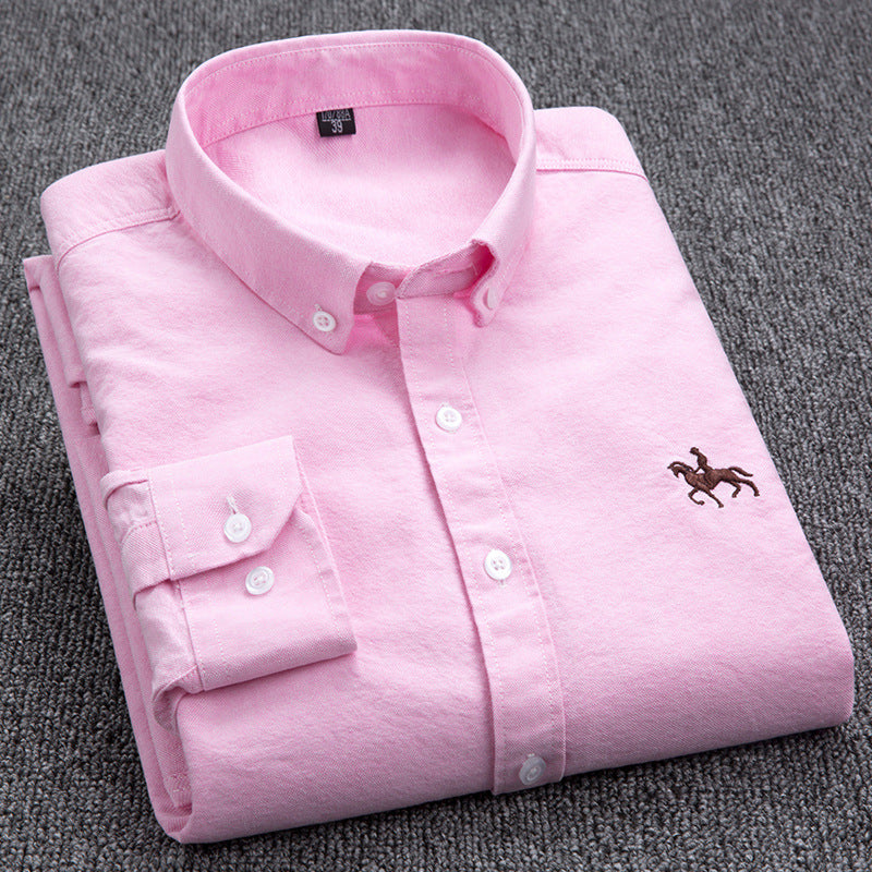 New 100% Cotton Men's Shirt Oxford Casual Shirt Men's Long-Sleeved Embroidered Spot Distribution Drop Shipping