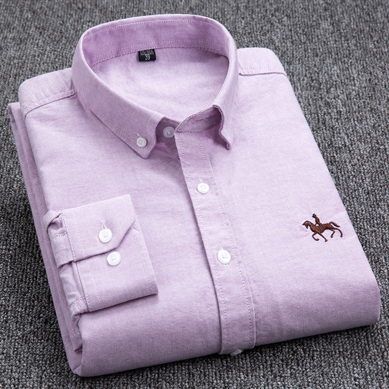 New 100% Cotton Men's Shirt Oxford Casual Shirt Men's Long-Sleeved Embroidered Spot Distribution Drop Shipping