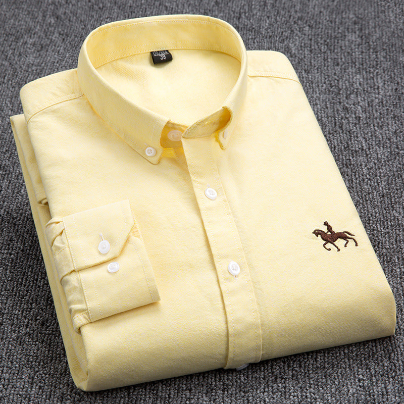 New 100% Cotton Men's Shirt Oxford Casual Shirt Men's Long-Sleeved Embroidered Spot Distribution Drop Shipping