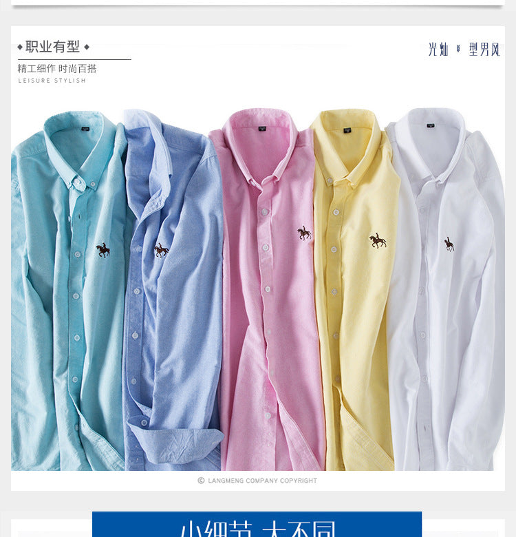 New 100% Cotton Men's Shirt Oxford Casual Shirt Men's Long-Sleeved Embroidered Spot Distribution Drop Shipping