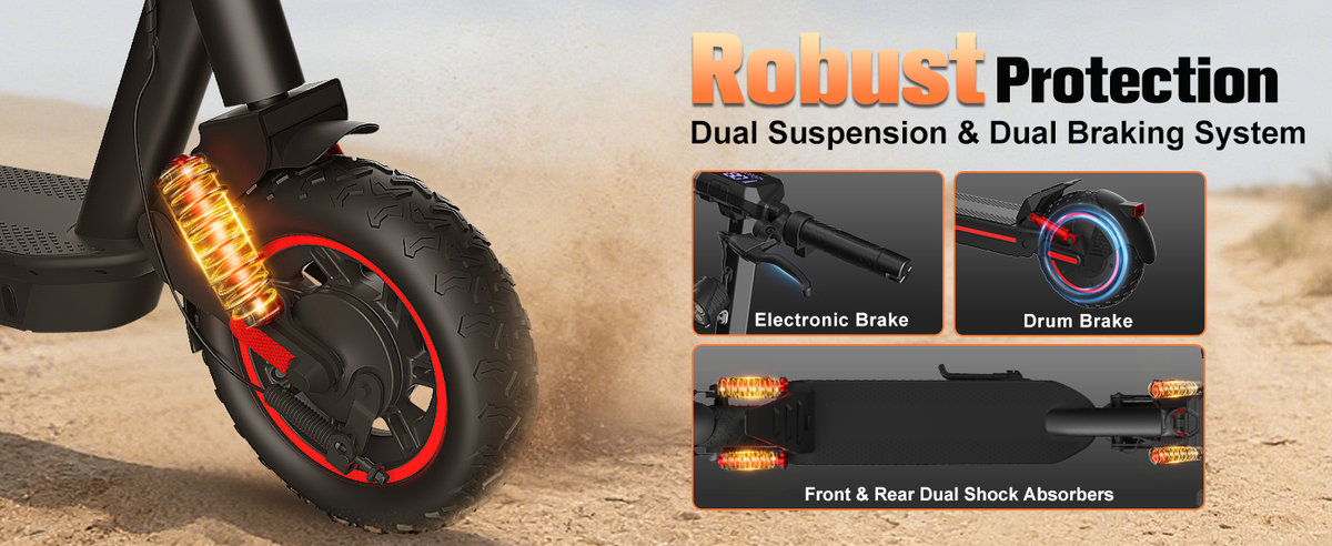 Adult Electric Foldable Scooter 30 MPH Fastest Dual Suspension 1200W Peak Power 33 Miles Long Range 10 Inch Off-Road Tires 48V 15Ah