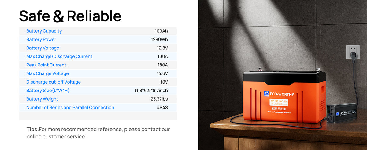 ECO-WORTHY 12V 100AH LiFePO4 Lithium Battery with Bluetooth, Max.1280Wh Energy, Low Temperature Protection for Trolling Motor RV