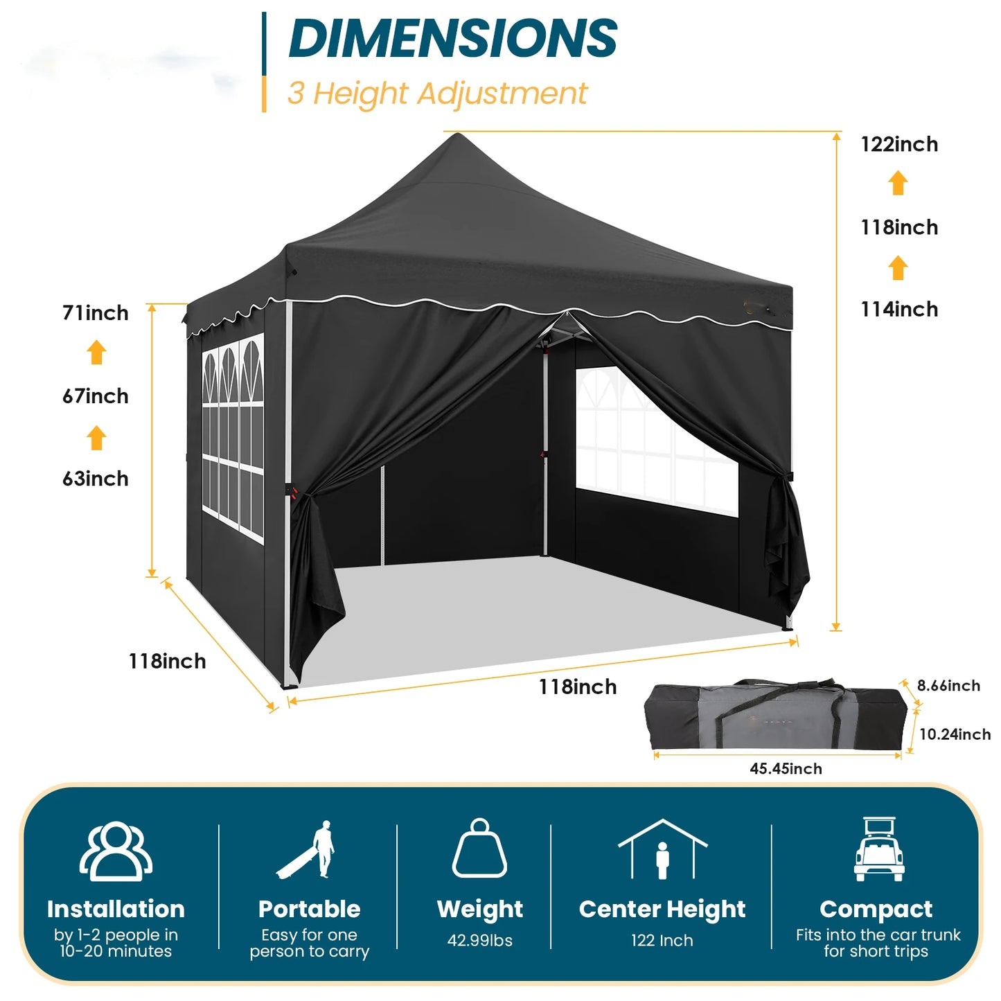 10x10 Pop Up Canopy Tent with 4 Walls & Accessories Kit, UPF50+ Waterproof Instant Shelter for Commercial & Personal Events