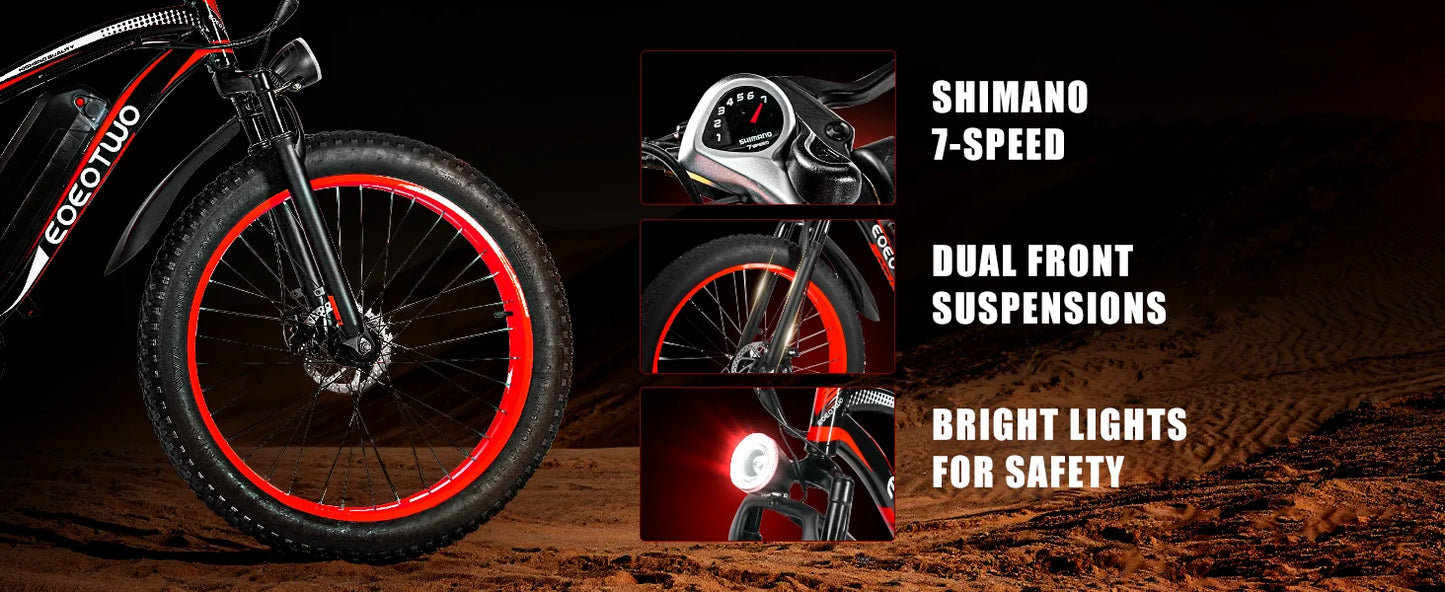 Electric Bike for Adults 1500W Peak Motor 34MPH Fast Speed 48V 15Ah Battery 26" Fat Tire Mountain Ebike 390lbs Max Load Aluminum