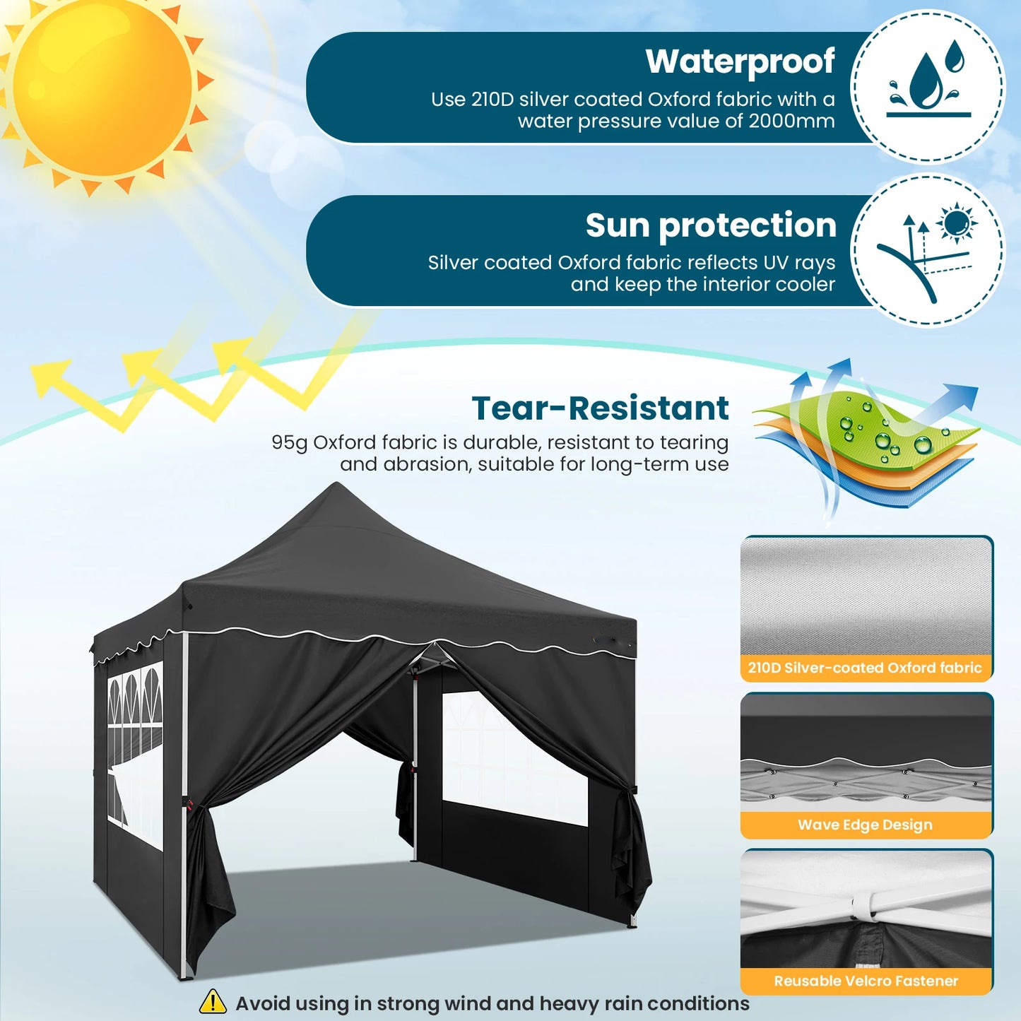 10x10 Pop Up Canopy Tent with 4 Walls & Accessories Kit, UPF50+ Waterproof Instant Shelter for Commercial & Personal Events