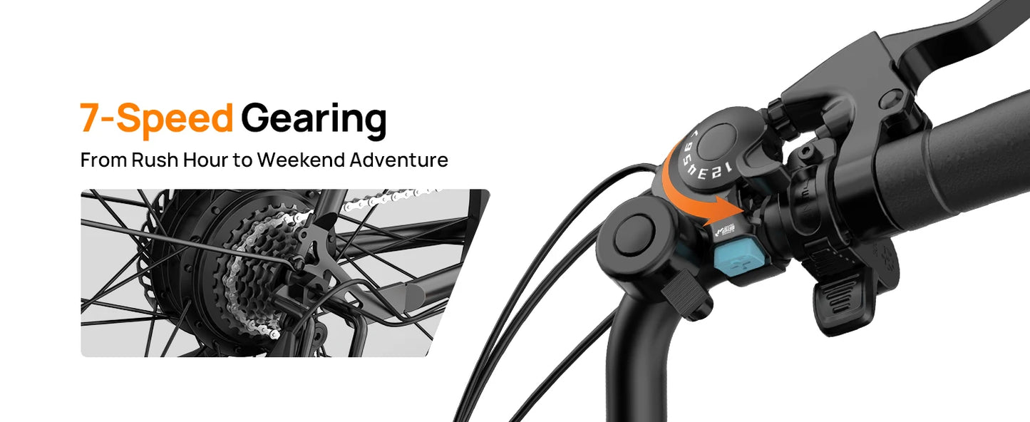 Peak 750W E26 Electric Bike for Adults | 48V 10.4Ah Removable Battery, Top Speed 20MPH, 26''X2" Standard Tire, 7-Speeds