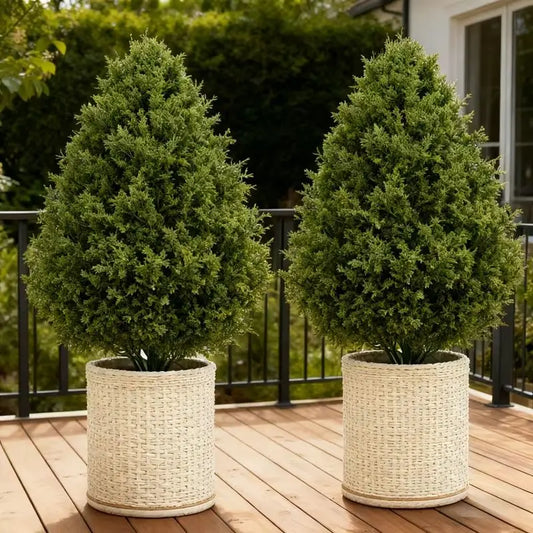 Artificial Cedar Topiary Trees 2 Pack, UV Resistant Fake Cypress Plants for Outdoor Indoor Home Porch Garden Decor
