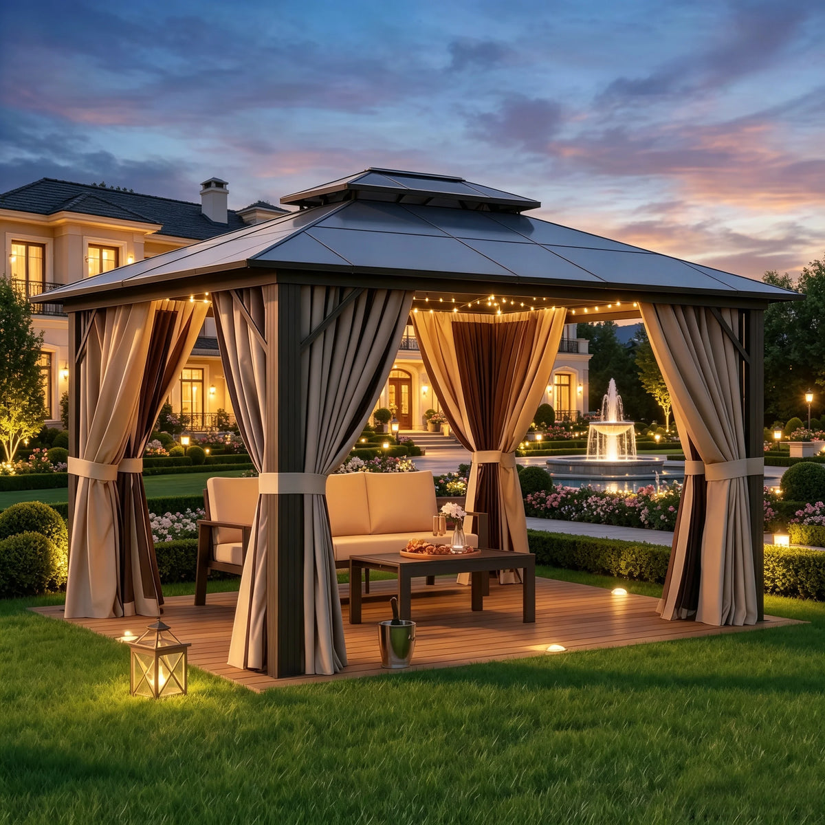 Nordivale Aluminum Hardtop Gazebo With Polycarbonate Roof And Netting