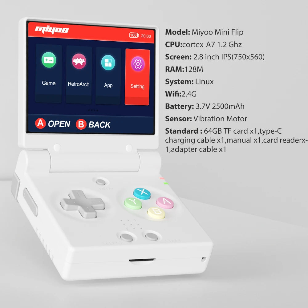 MIYOO Mini Flip Retro Handheld Game Console With New Hinge 2.8 inch IPS Screen Portable Video Game Players Consoles Classic Gaming Emulator Childhood Gifts