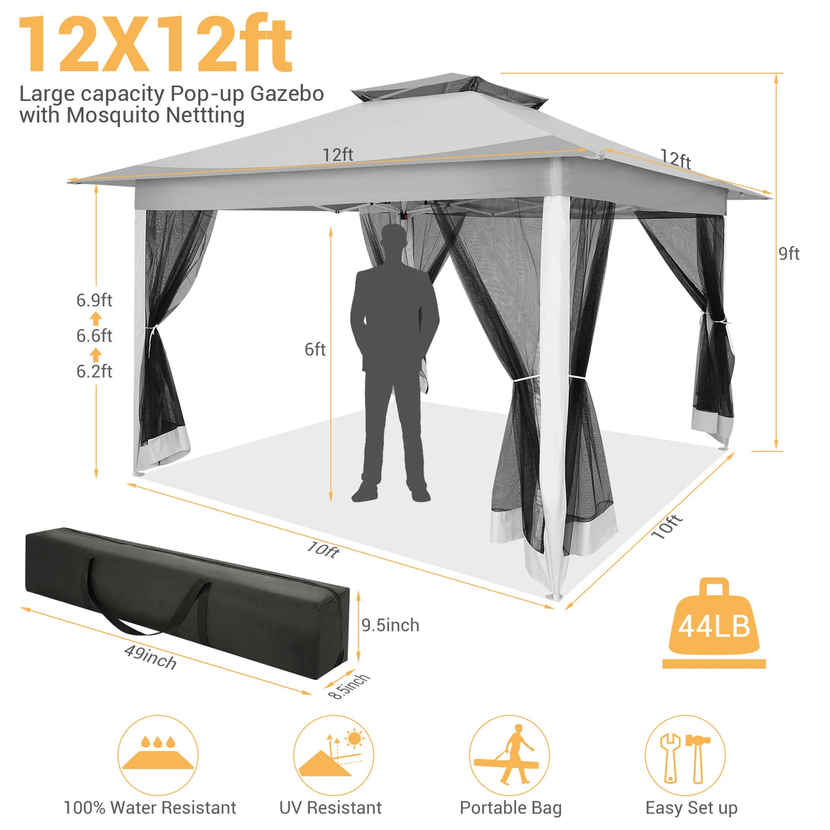 Tooluck Portable Pop Up Gazebo Canopy Tent With Mosquito Netting