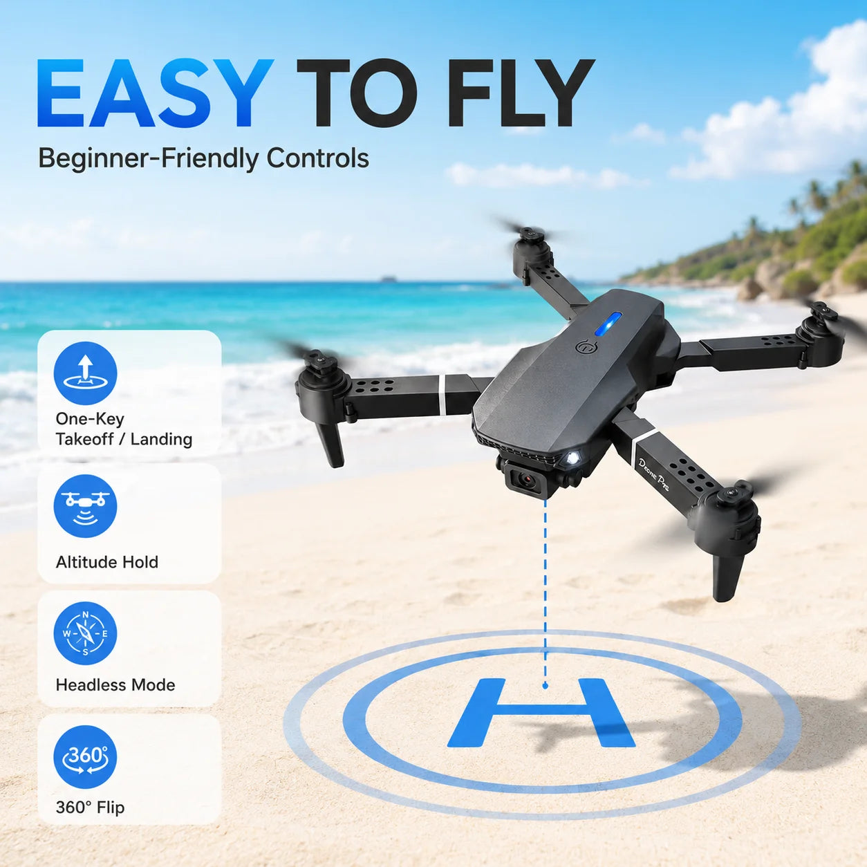 ZNLYRION RC Drone 4K Dual Camera FPV Drone E88 Pro 15Mins Flight Time Foldable Quadcopter with Altitude Hold Headless Mode One-Key Takeoff/Landing