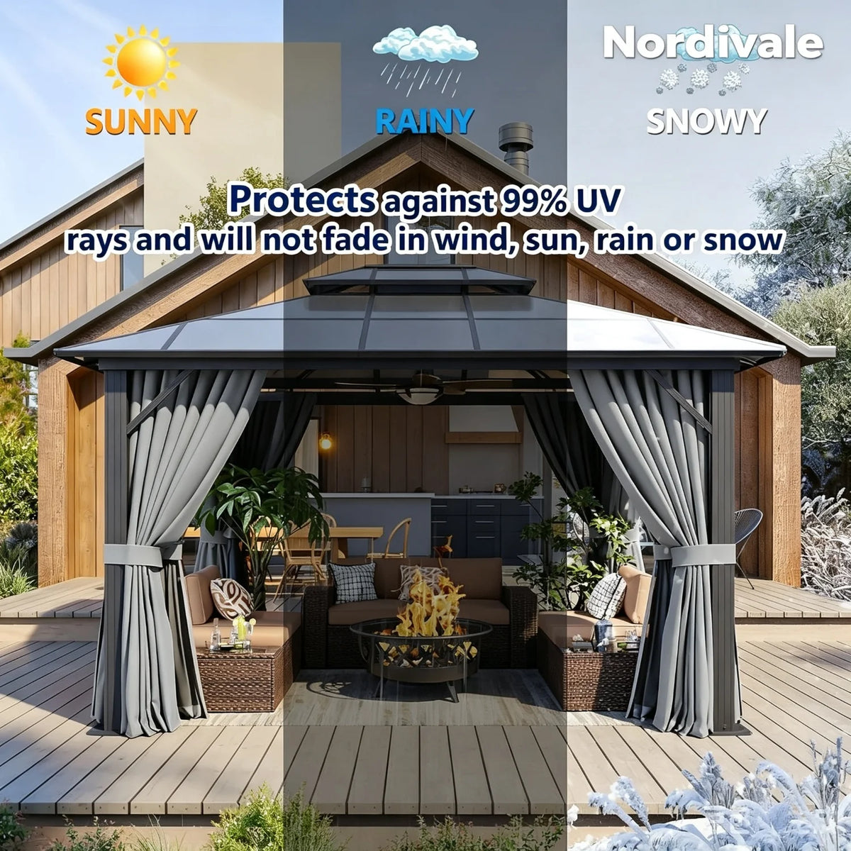 Nordivale Aluminum Hardtop Gazebo With Polycarbonate Roof And Netting